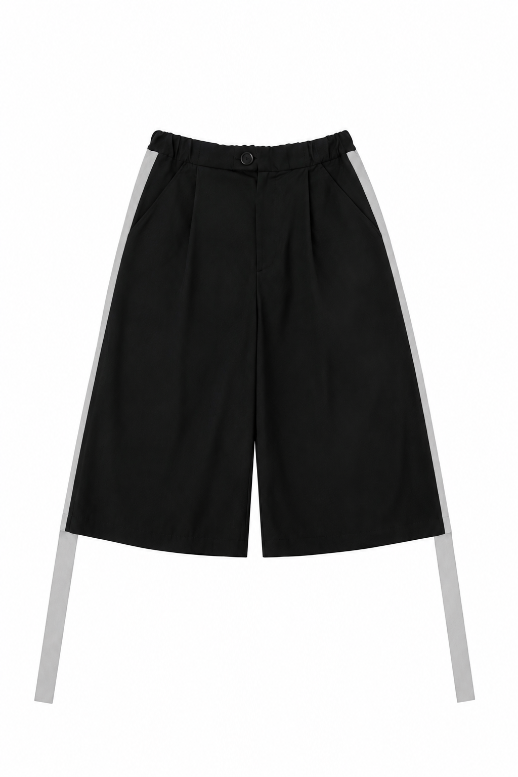 Contrast-Tape Wide-Leg Shorts in Black