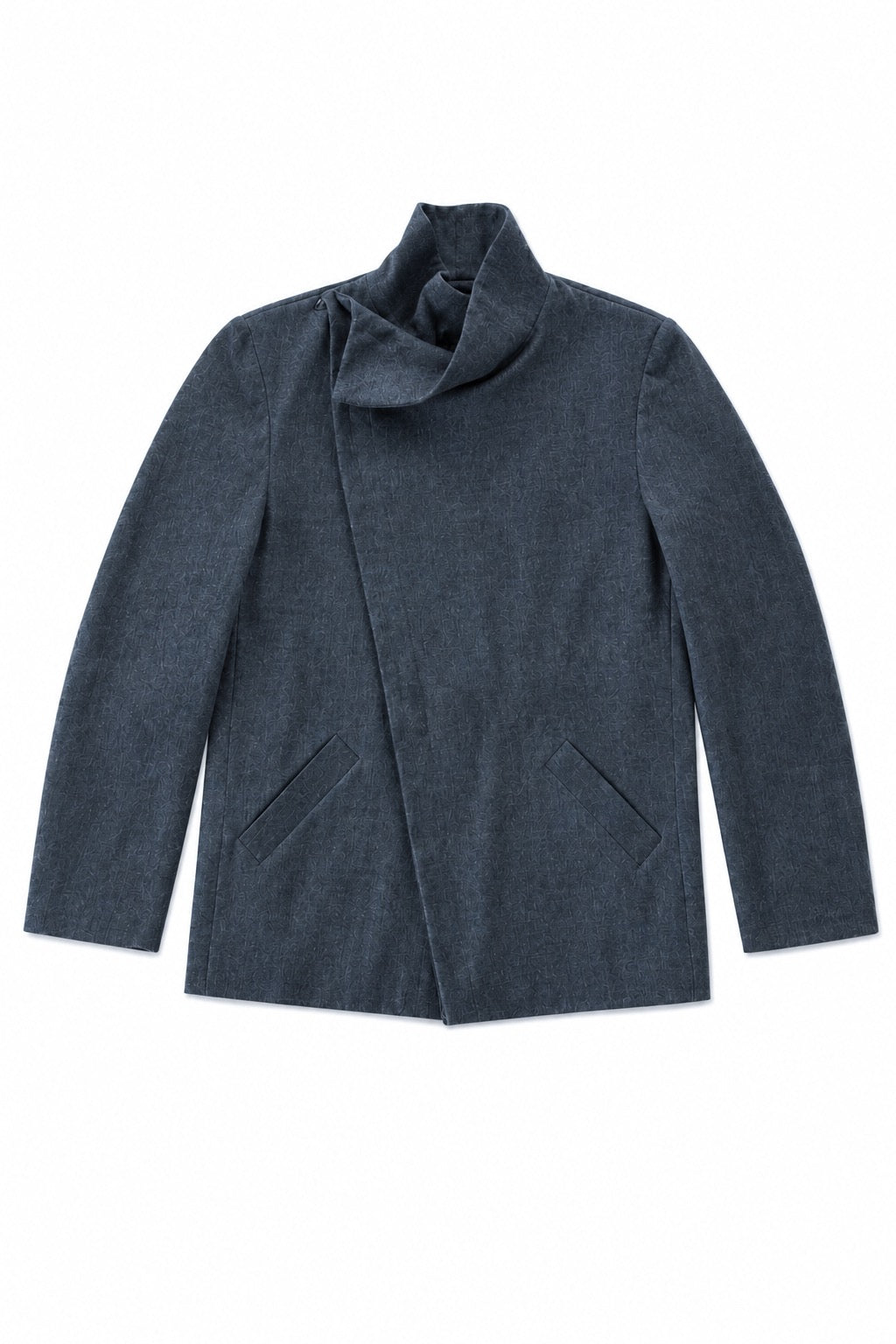 Asymmetric Draped-Collar Jacket in Slate Grey