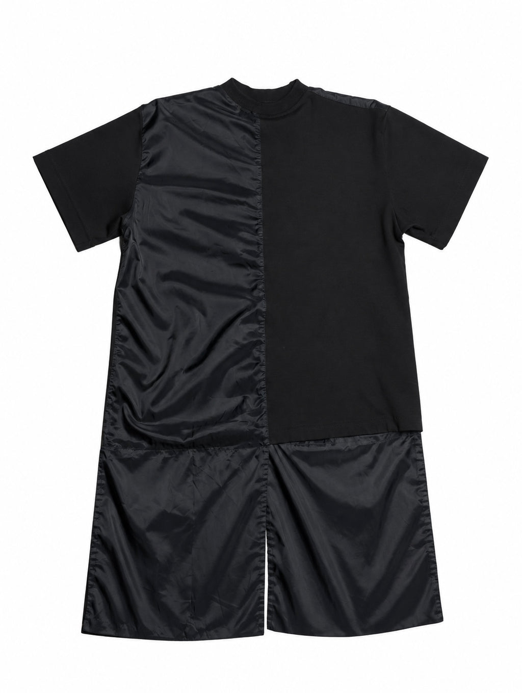 Hybrid Panel Longline T-Shirt in Black