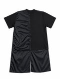 Hybrid Panel Longline T-Shirt in Black