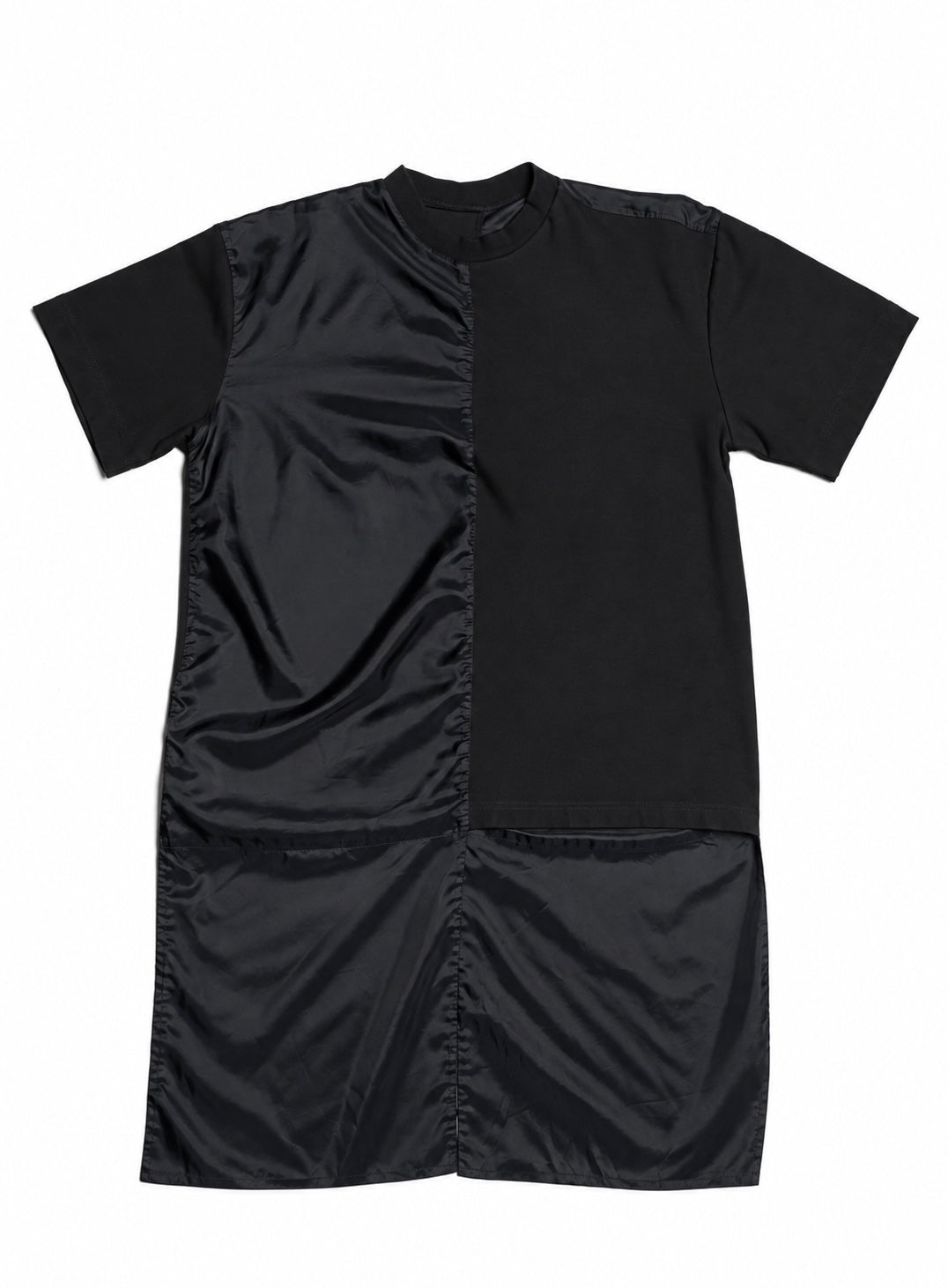 Hybrid Panel Longline T-Shirt in Black